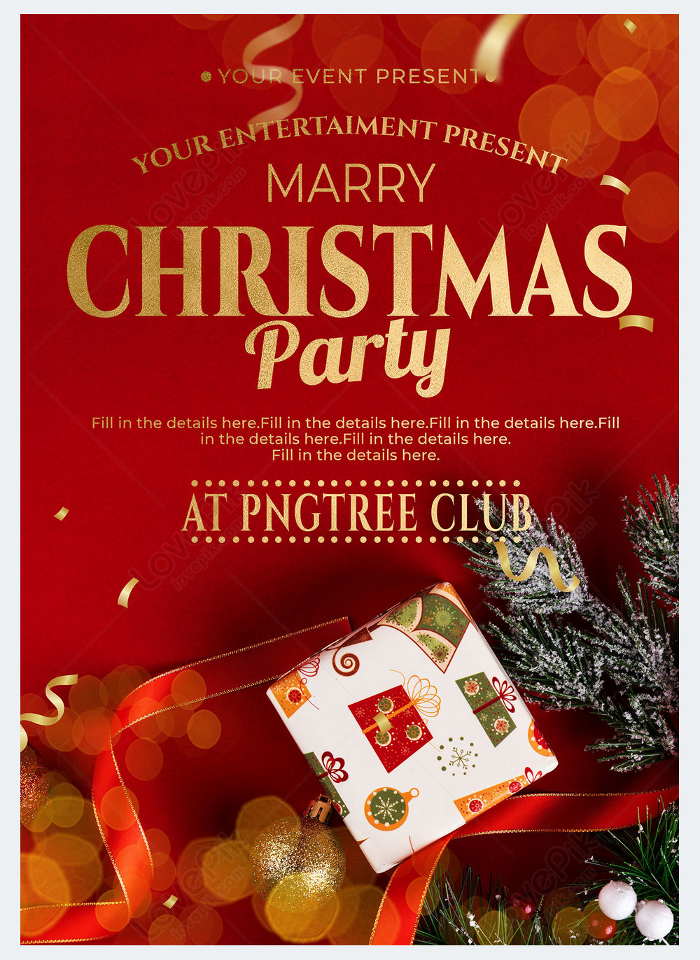 Christmas party fashion style red invitation template image_picture