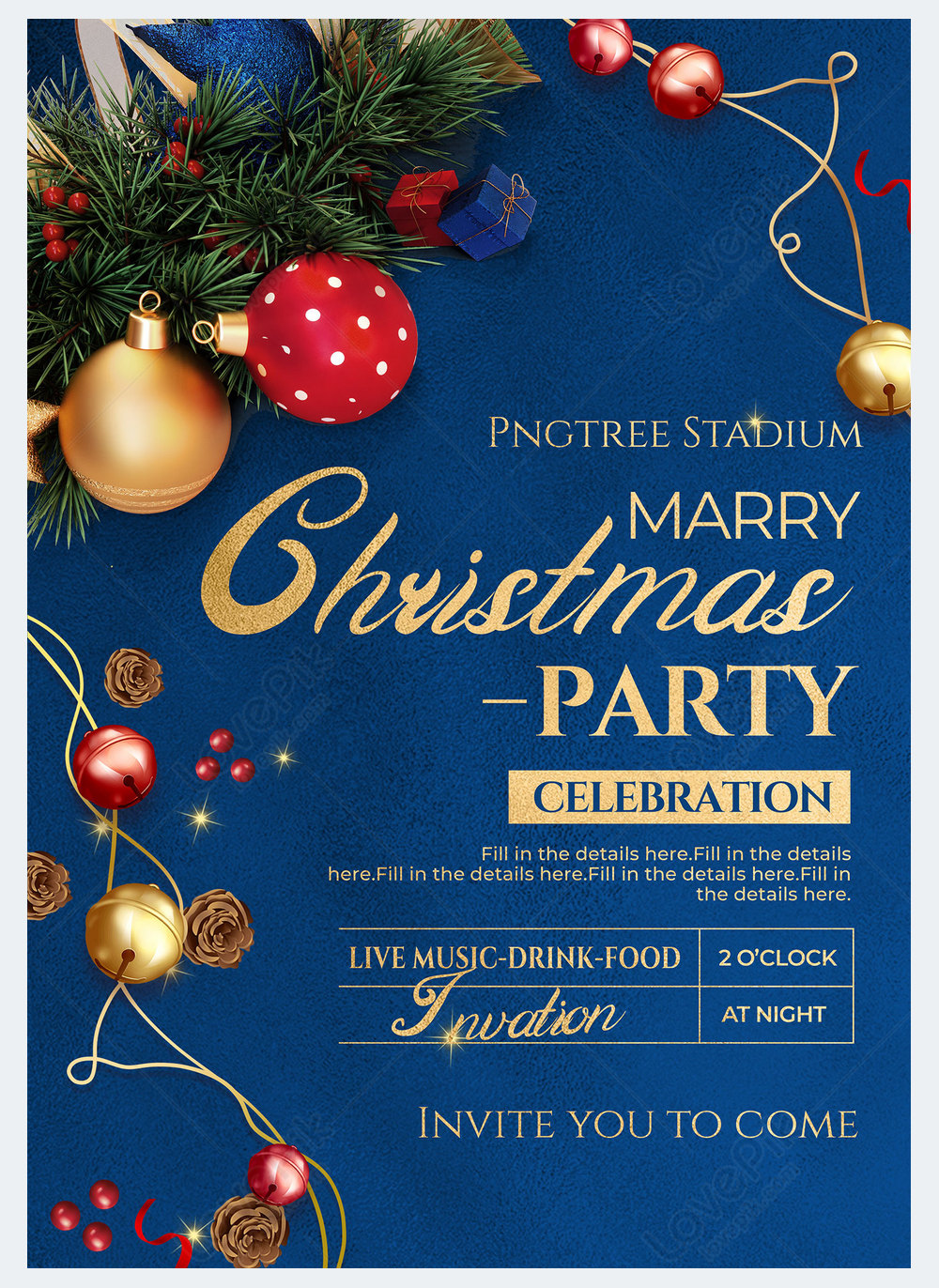 Christmas party ornate style blue invitation template image_picture ...