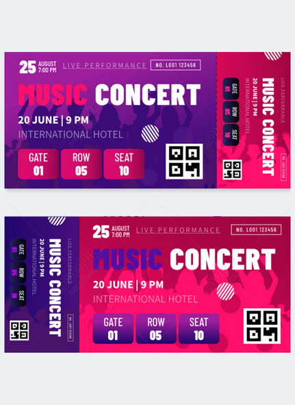 Character silhouette concert color gradient tickets, concert, Tickets, concert template