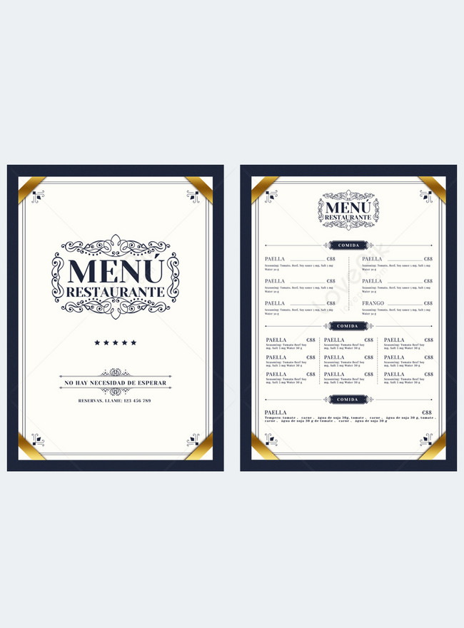 Delicious white retro creative luxury menu for western restaurant ...