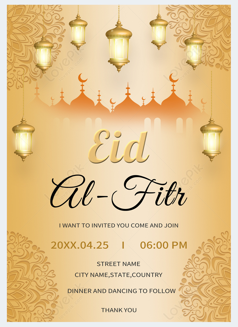 Eid golden classical invitation template image_picture free download ...