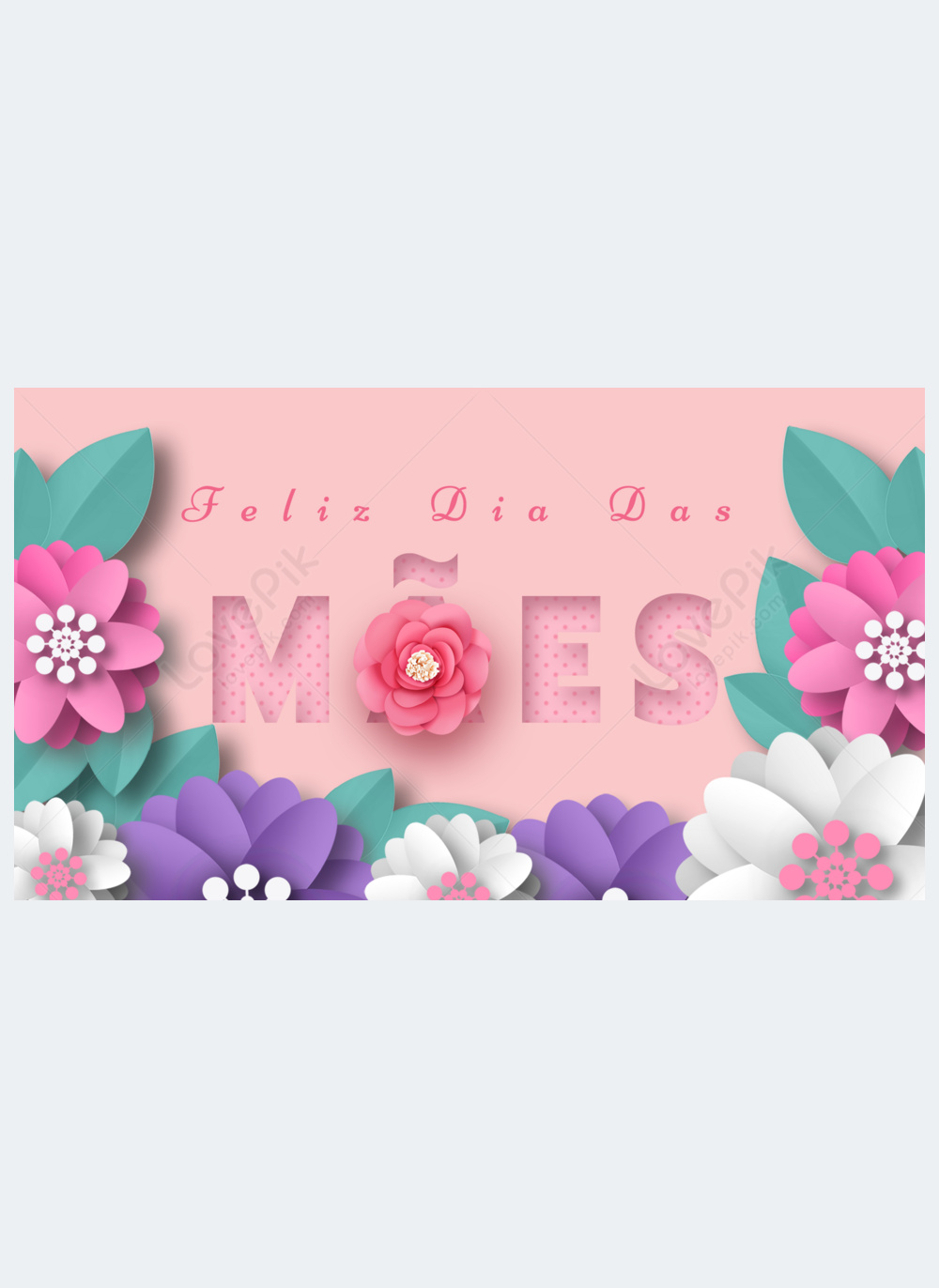 Mothers day cartoon flower paper cut pink blessing card template image ...