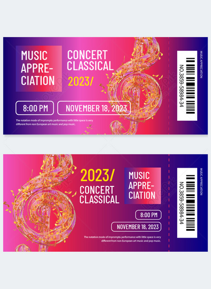 Music admission ticket gradient color template, music admission ticket, music performance template