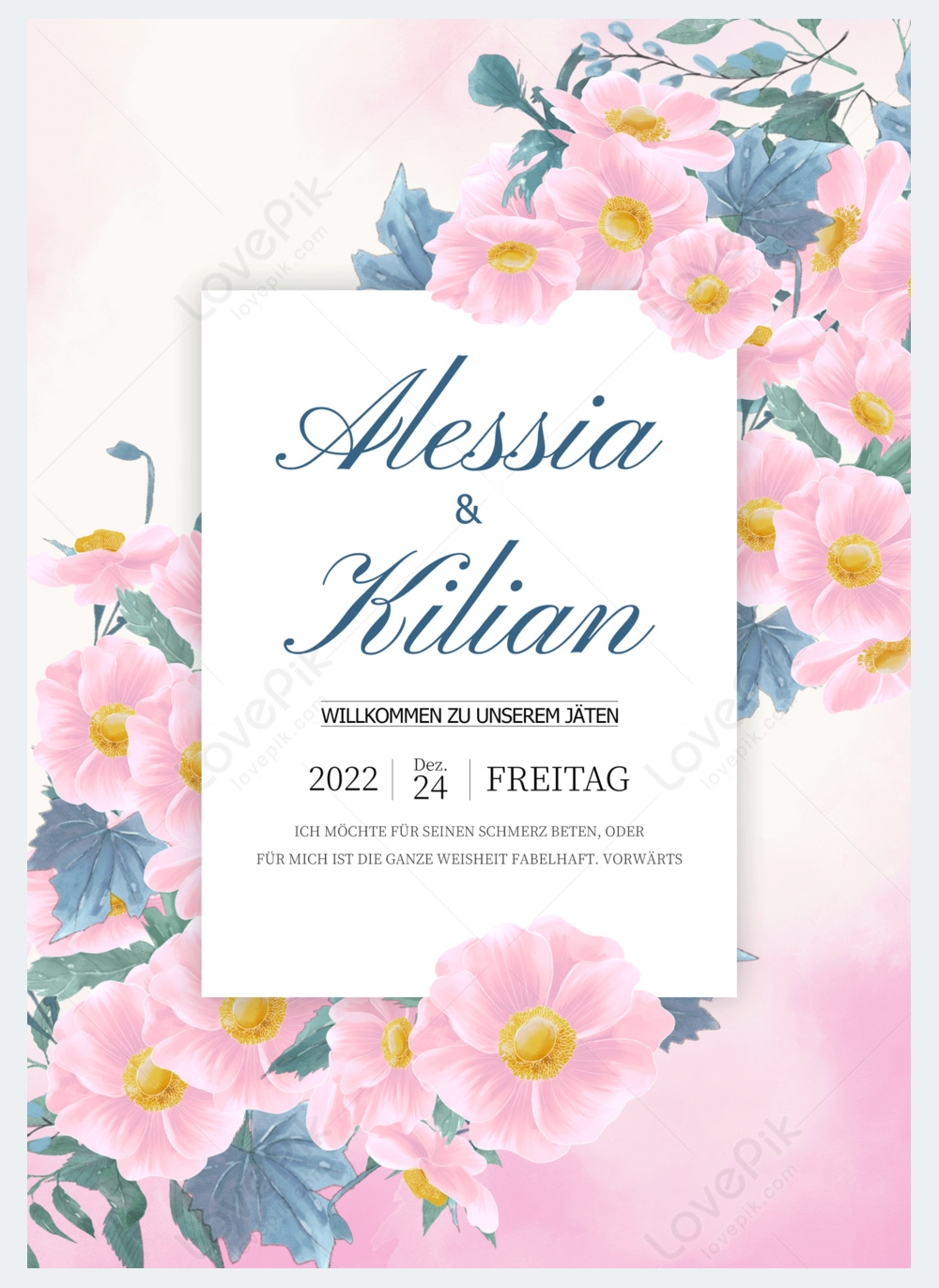 Pink petunia invitation floral wedding invitation pink creative simple ...