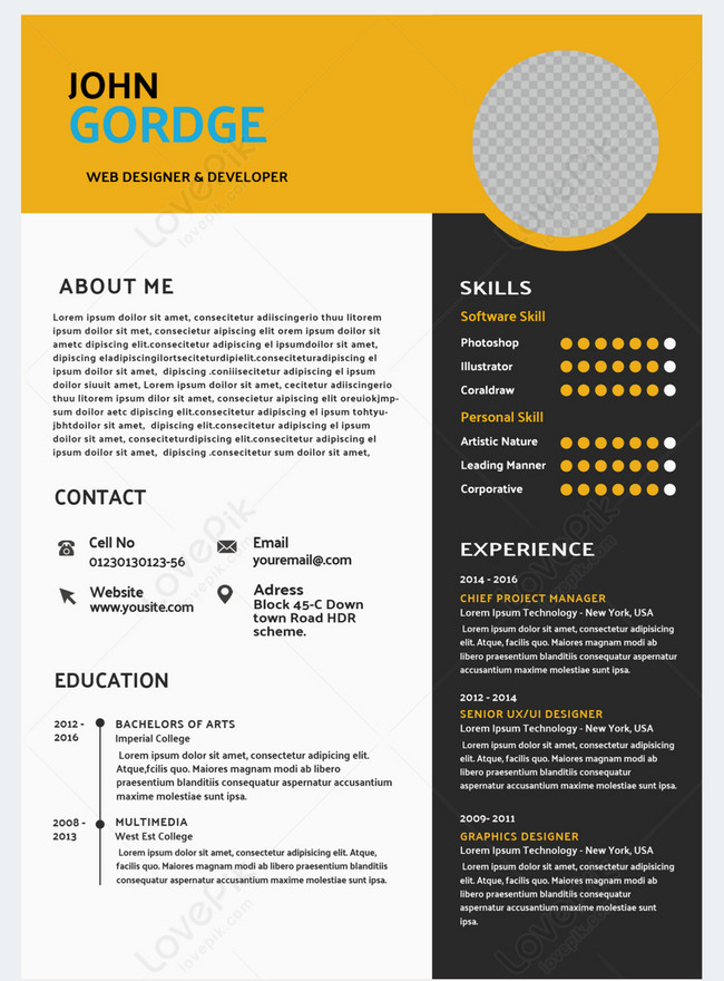 Resume yellow business recruitment resume template image_picture free ...