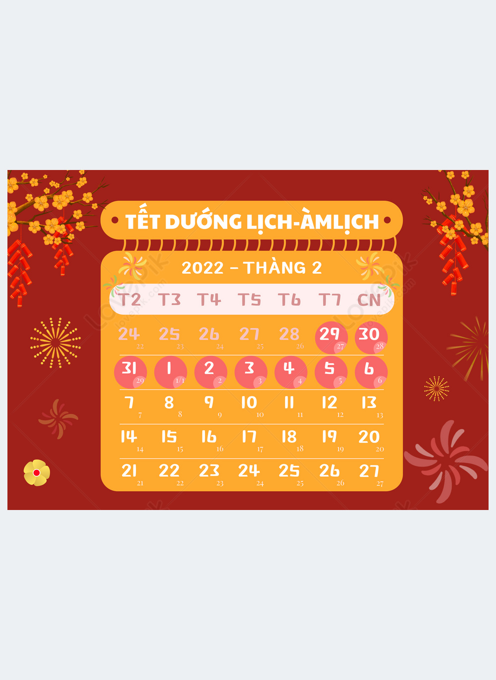 Vietnam tet holiday calendar red poster template image_picture free