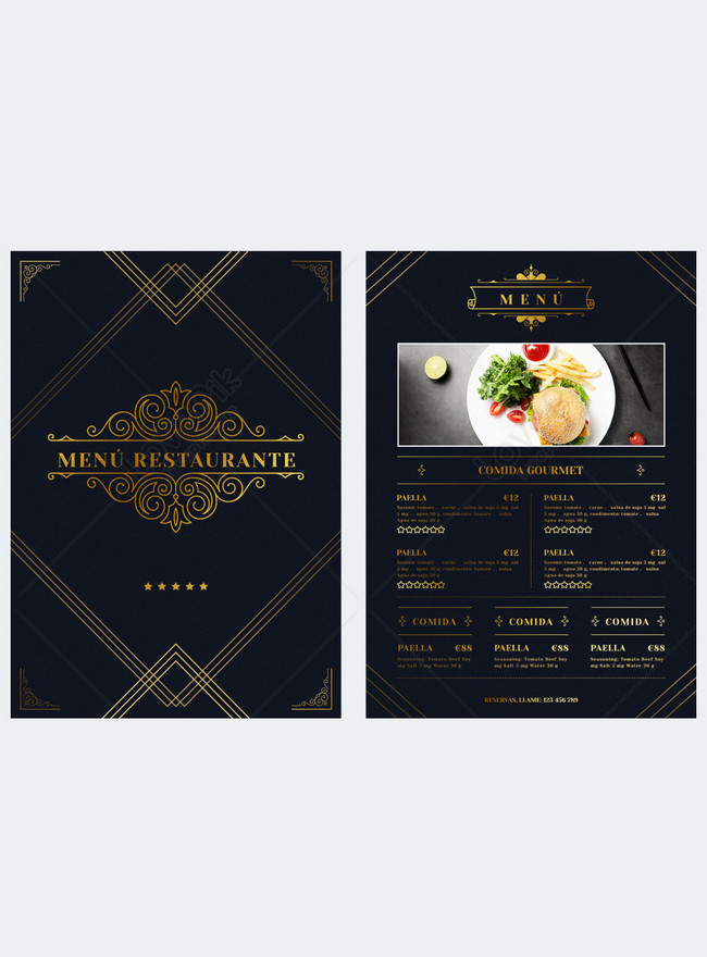 Western restaurant black gilding retro creative luxury menu template ...