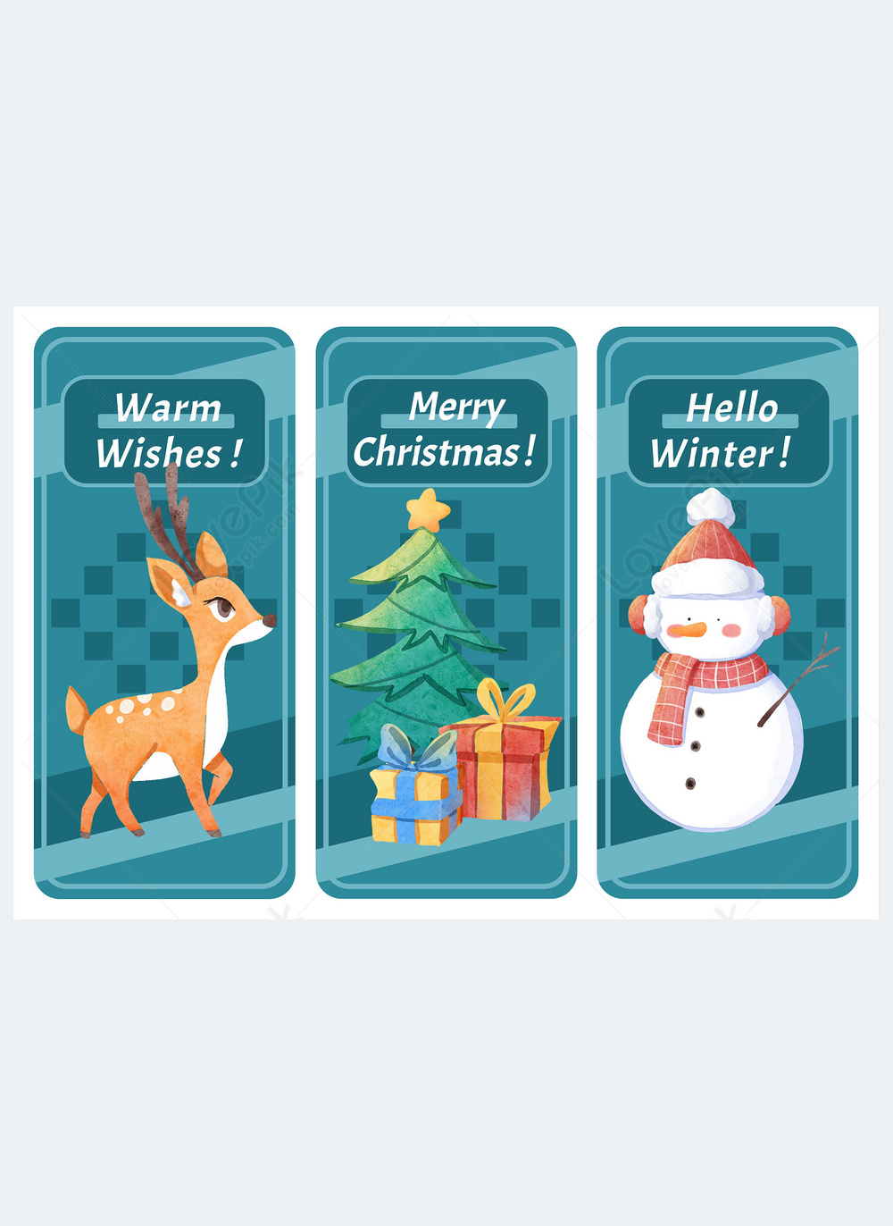 Winter blessing christmas card cartoon blue cute card template image ...