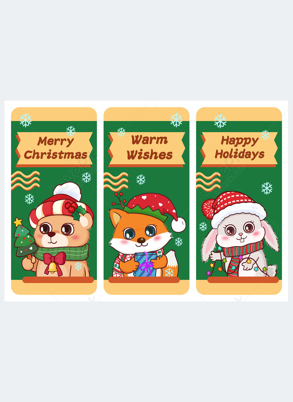 Winter blessing christmas card cartoon green and yellow cute card ...