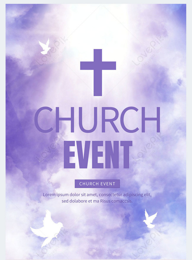 Cloud church activity cross purple promotional flyer template image ...