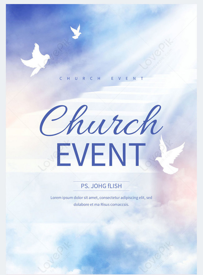 Cloud peace dove church event blue promotional flyer template image ...