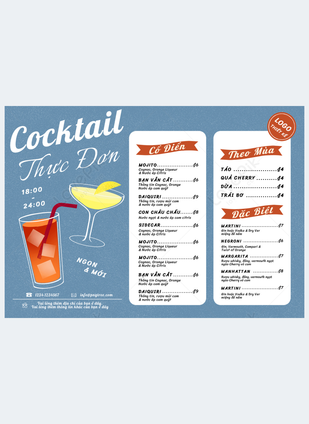 Cocktail menu cartoon blue creative vietnamese menu template template ...