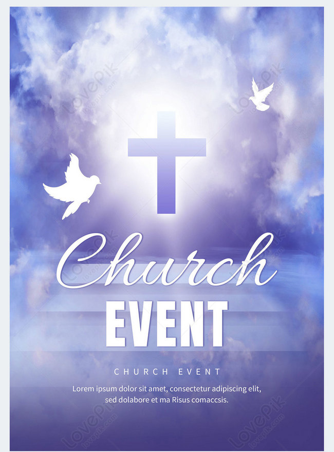 Cross church event peace dove purple promotional flyer template image ...