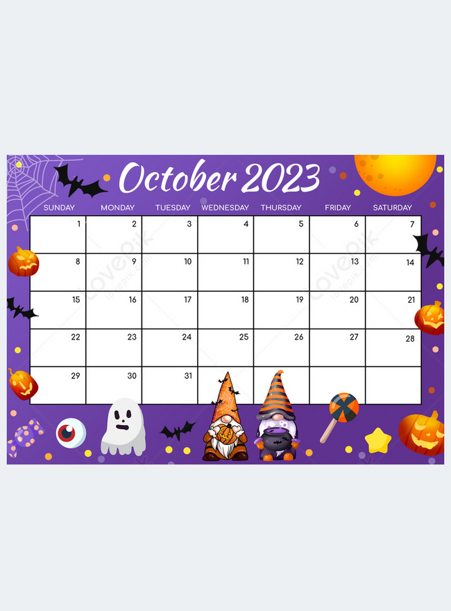 Gnome halloween 2023 new year cartoon purple october calendar template ...