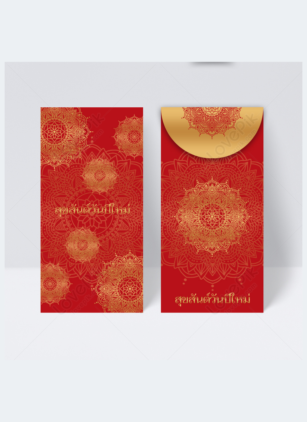 Thai happy new year mandala red envelope pattern template image_picture