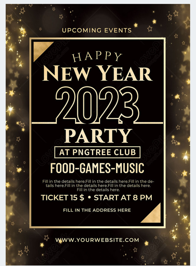 New year party invitation creative style black gold poster template