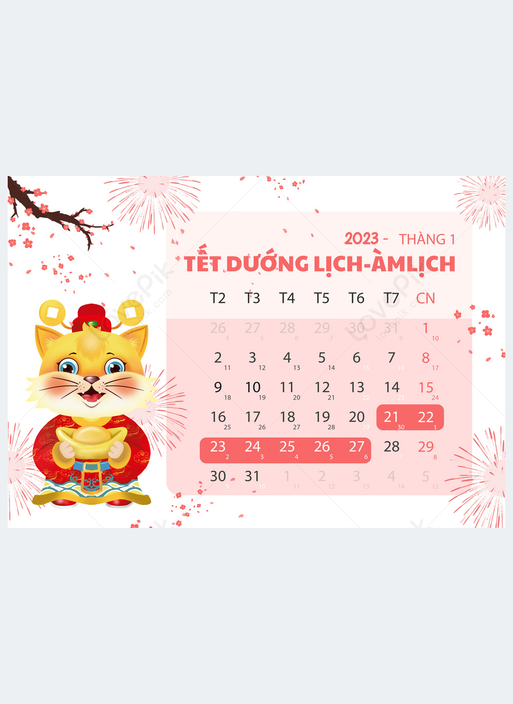 Vietnamese year of the cat new year calendar template image_picture