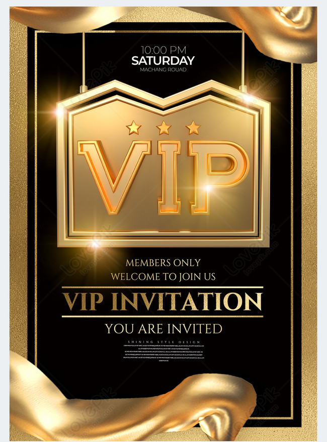 Gold border ribbon vip medal senior business meeting invitation ...