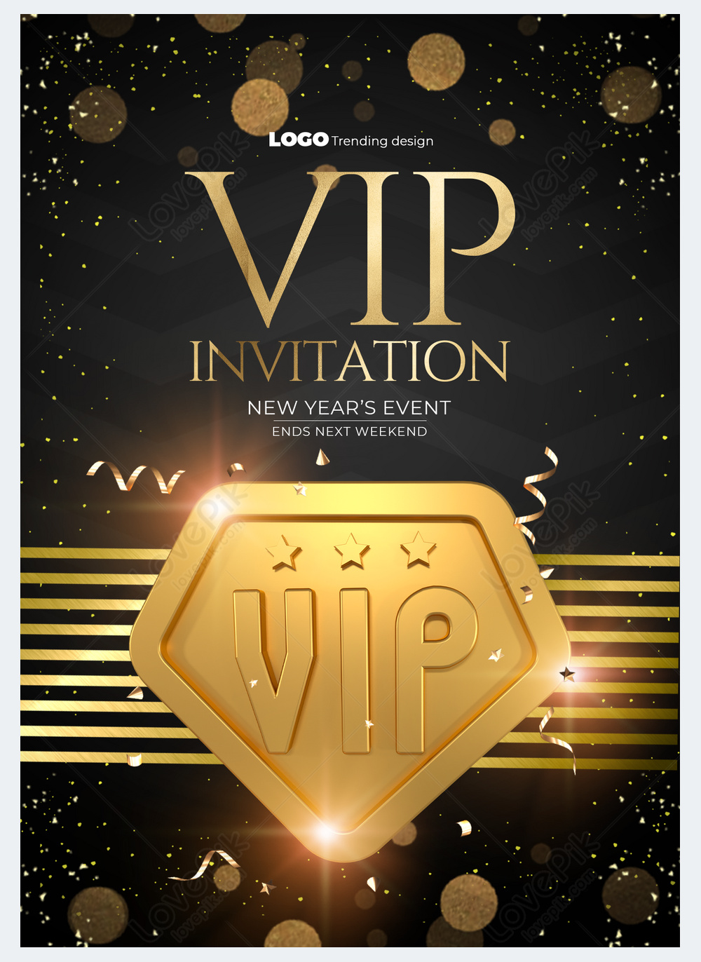 Golden lines vip shield business meeting invitation template image ...