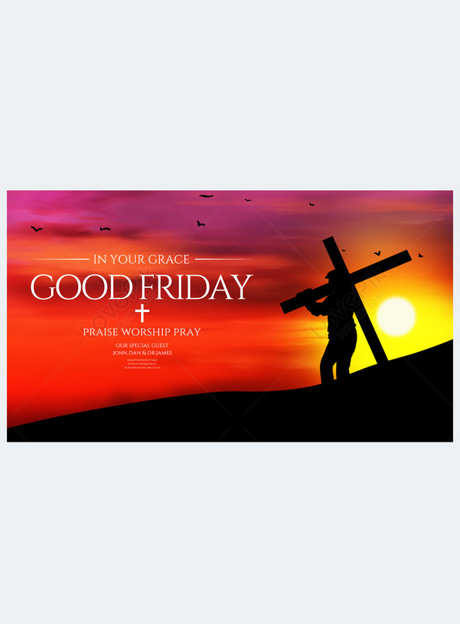 Jesus cross silhouette sunset landscape good friday holiday web banner ...