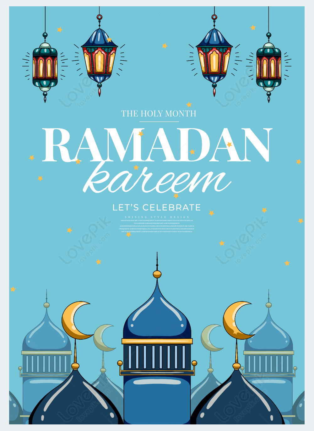 Mosque lantern starry sky cartoon painting islamic ramadan festival ...