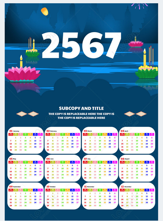 Thailand 2024 blue calendar template image_picture free download