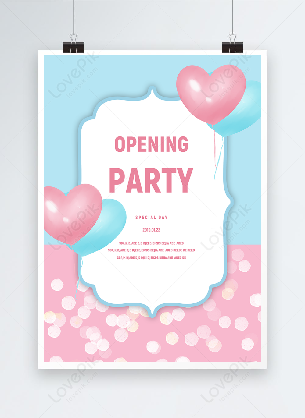 Pink and light blue opening party poster template image_picture free ...