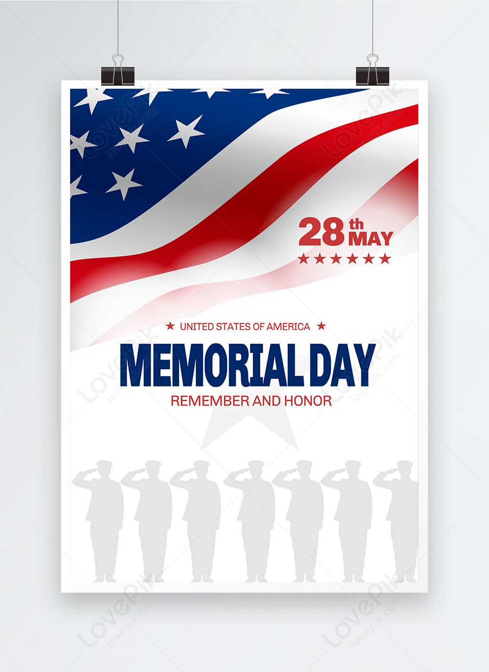 Waving flag army silhouette memorial day poster template image_picture ...