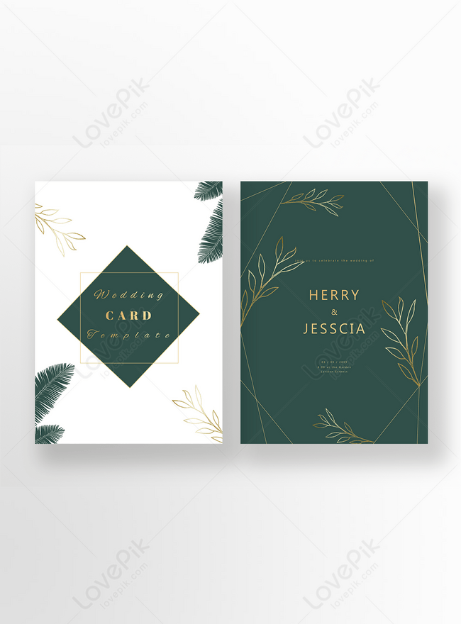 Exquisite emerald wedding positive and negative invitation card template  image_picture free download 