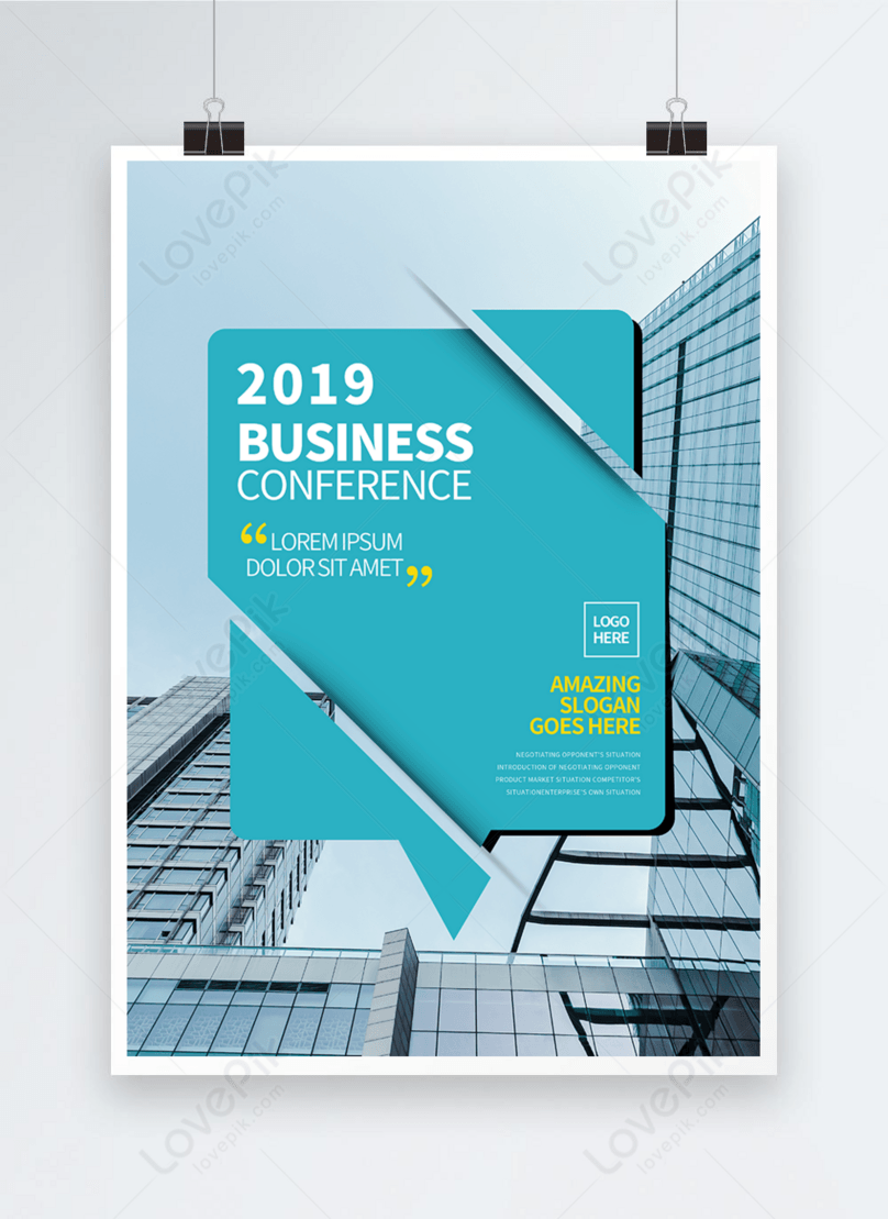 Modern city building geometric business meeting poster template  image_picture free download 