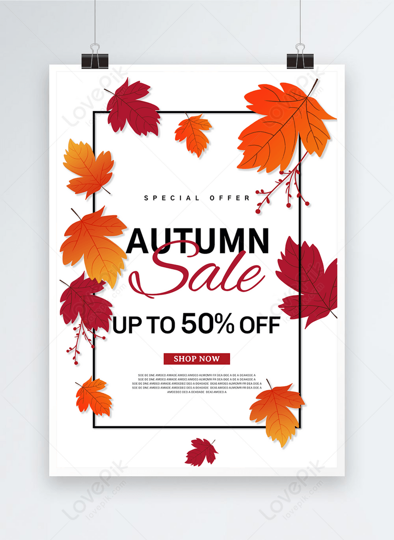Fall Winter Sale Poster With Leaves Background And Simple Text