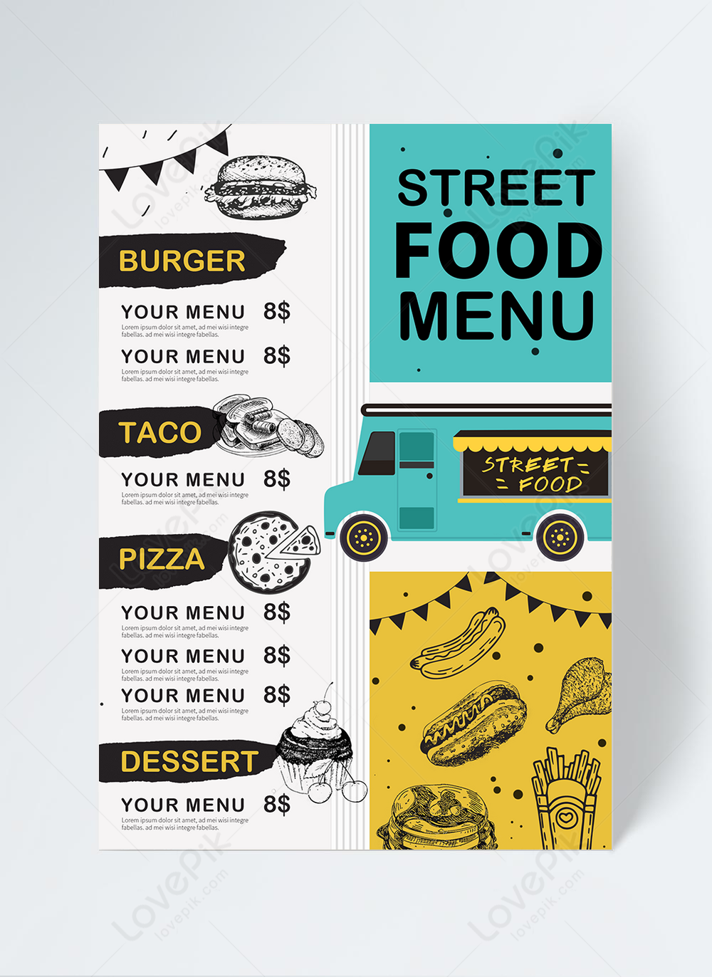 Hand drawn illustration street food menu template image_picture free  download 