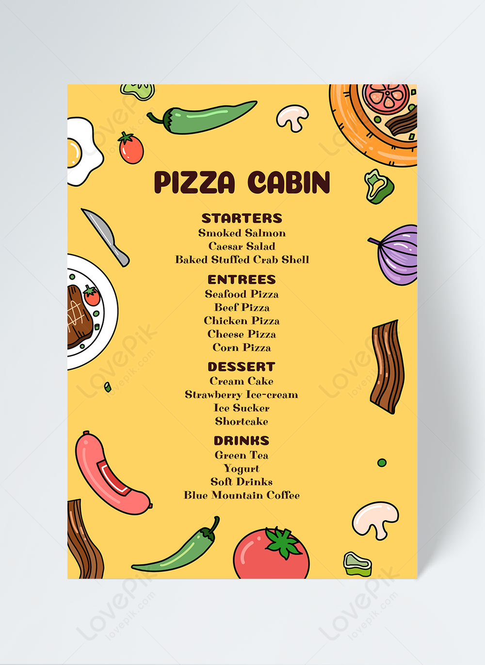 Pizza shop restaurant cartoon menu template image_picture free download  