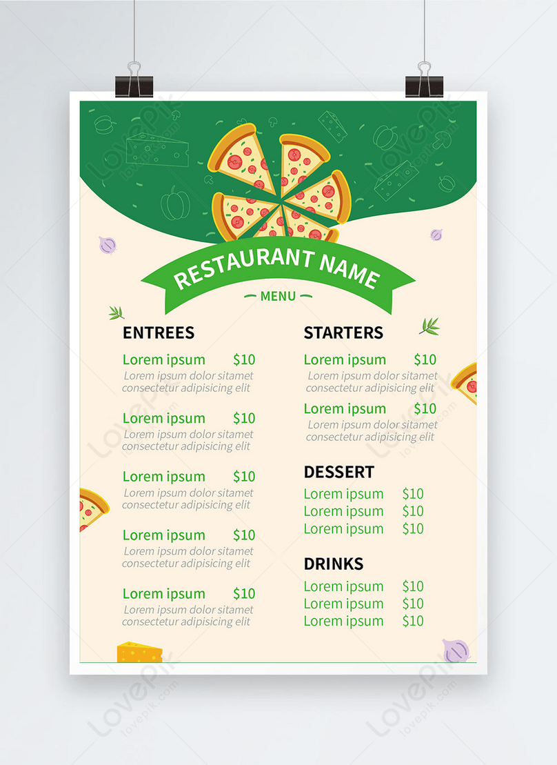 Cute simple yellow green cartoon theme restaurant menu template Within restaurant cancellation policy template