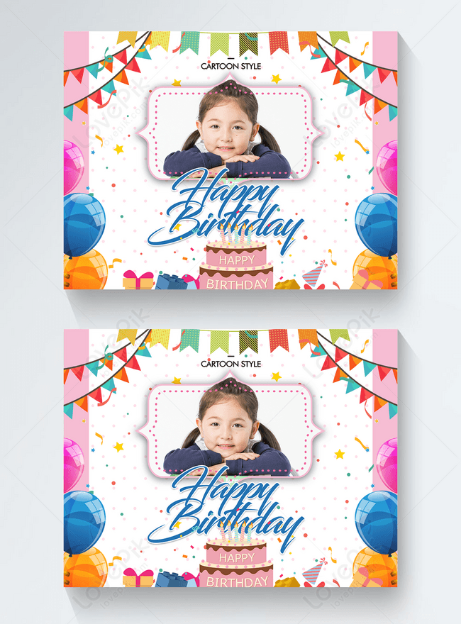 Simple and cute cartoon style children birthday party invitation card  template image_picture free download 