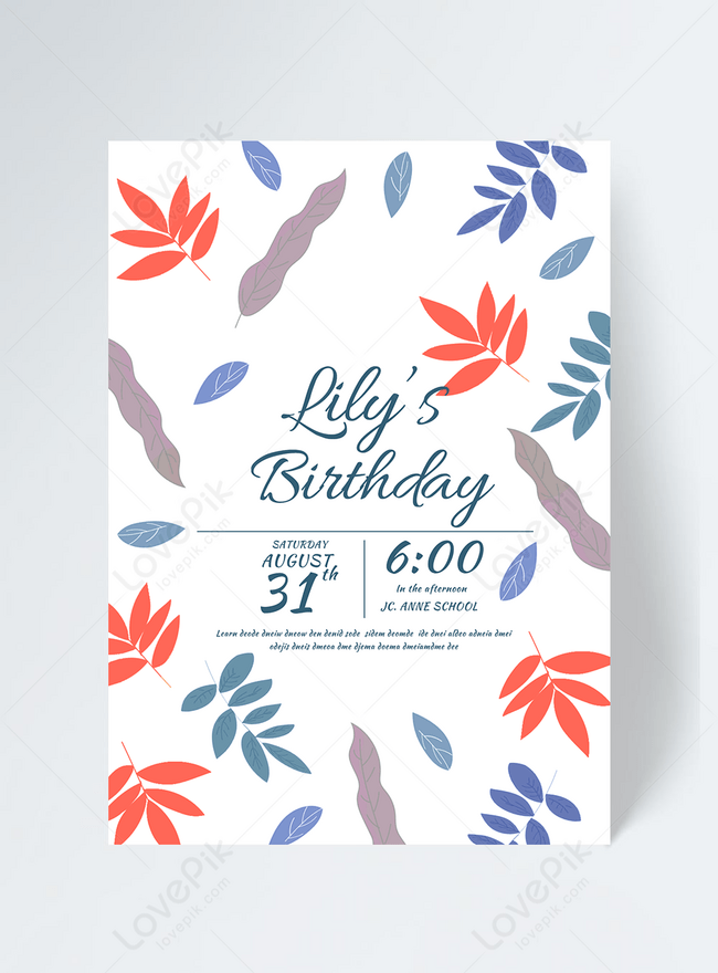 Colorful hand drawn plant background birthday invitation template  image_picture free download 
