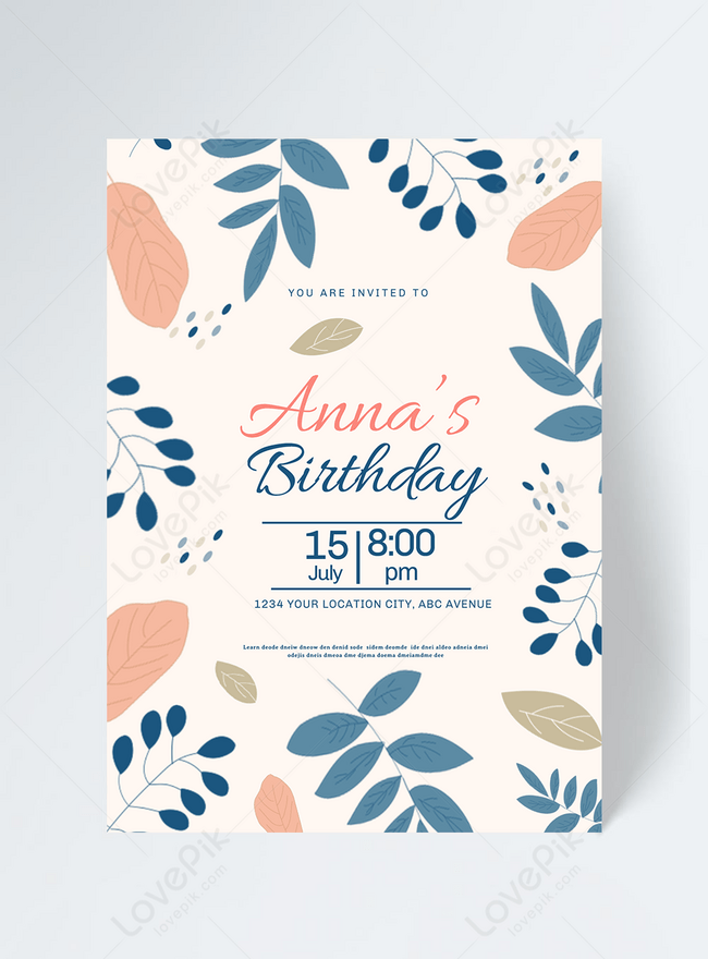 Colorful hand drawn plant background birthday invitation template  image_picture free download 