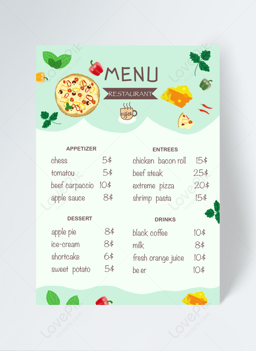 Cartoon style restaurant menu m template image_picture free download  