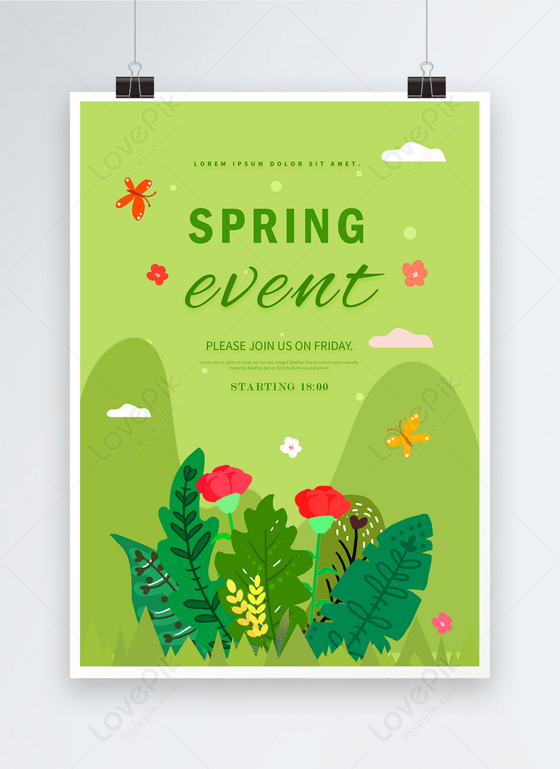 Green hand painted flowers and spring event poster template Inside Spring Event Flyer Template