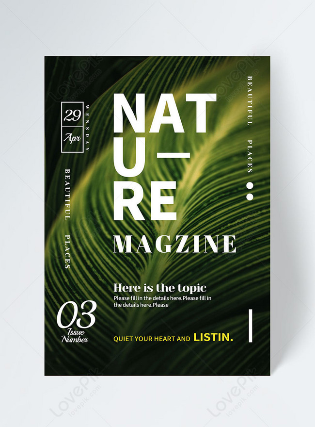 Fashion simple dark green nature plant leaf vein magazine template free download 465347793_lovepik.com