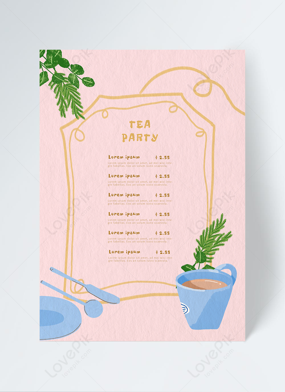 Simple afternoon tea tea illustration restaurant menu template With Editable Menu Templates Free