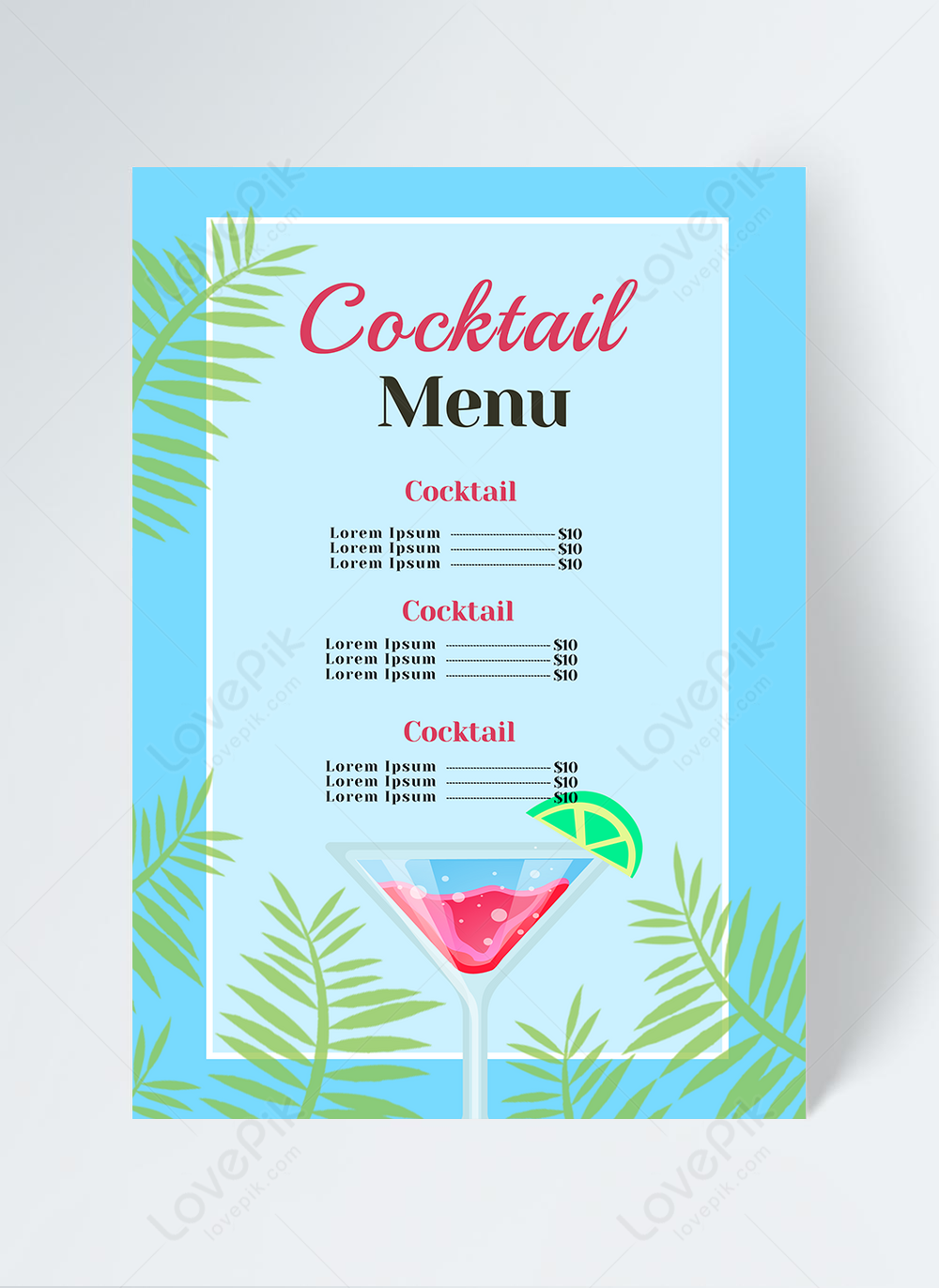 Blue vector cocktail menu design template image_picture free download ...