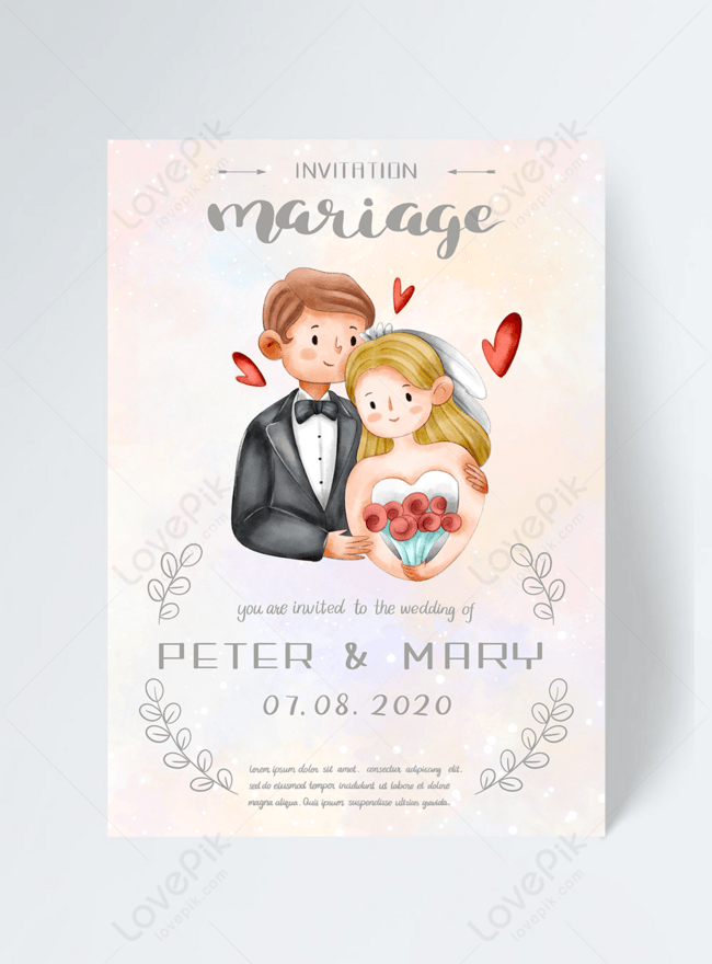 Hand drawn cartoon couple wedding invitation elements template  image_picture free download 