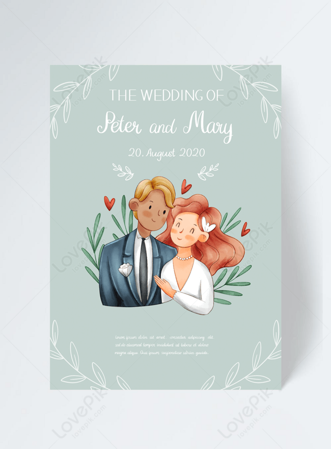 Cyan simple cartoon wedding couple invitation template image_picture free  download 