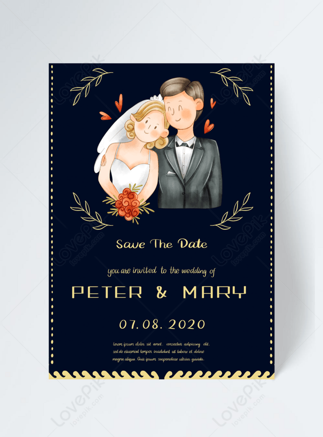 Black gold cartoon couple wedding invitation template image_picture free  download 