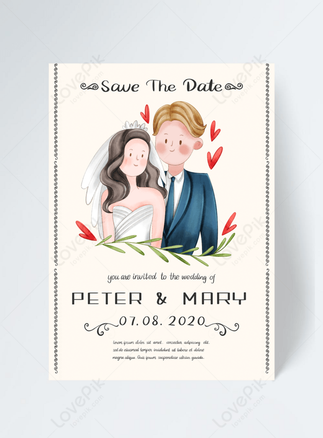 Hand drawn cartoon wedding couple invitation template image_picture free  download 