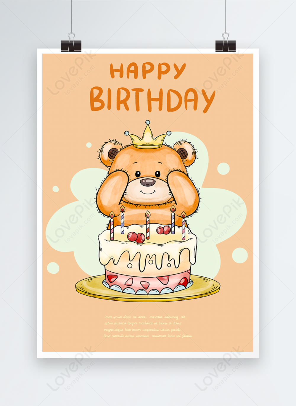 Hand drawn style birthday bear party poster template image_picture free ...