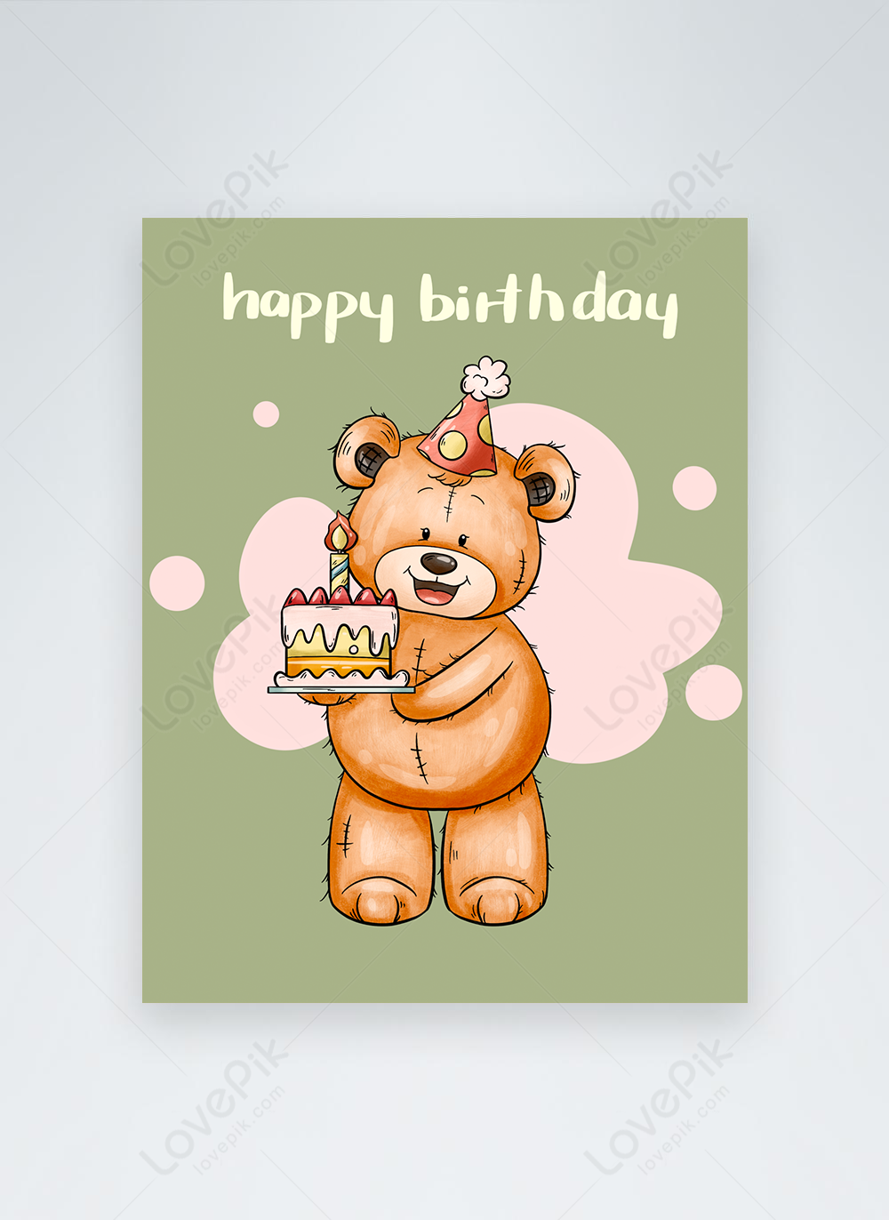 Cartoon style birthday bear greeting card template image_picture free ...