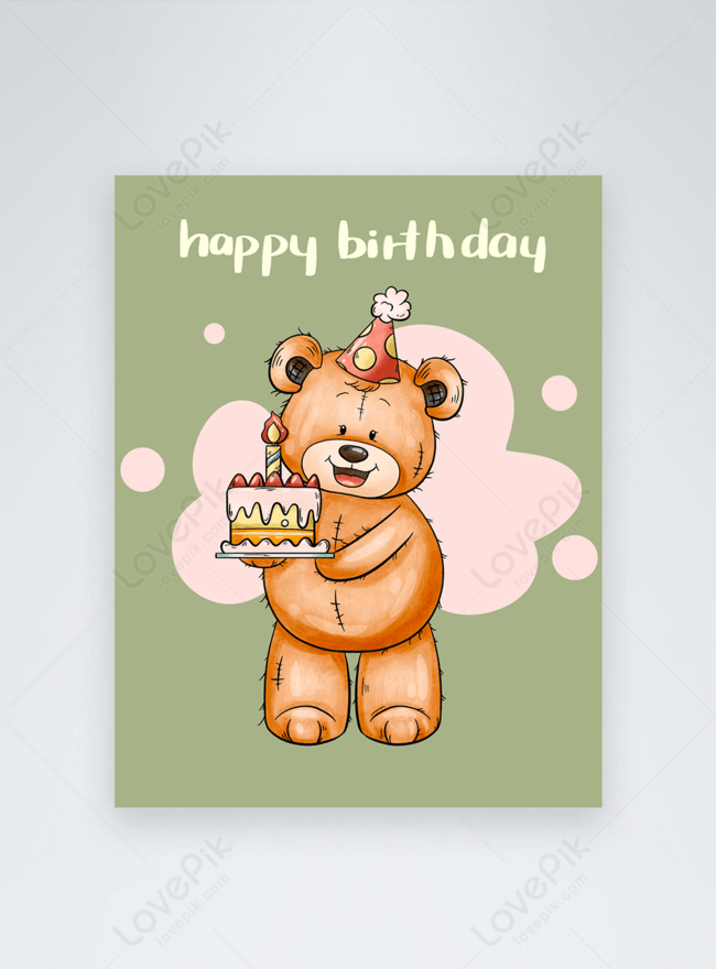 Cartoon style birthday bear greeting card template image_picture free  download 