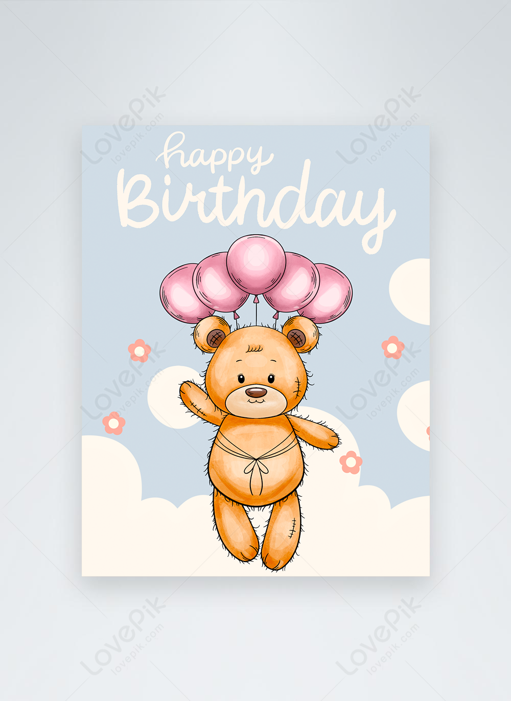 Birthday bear cartoon greeting card template image_picture free download  